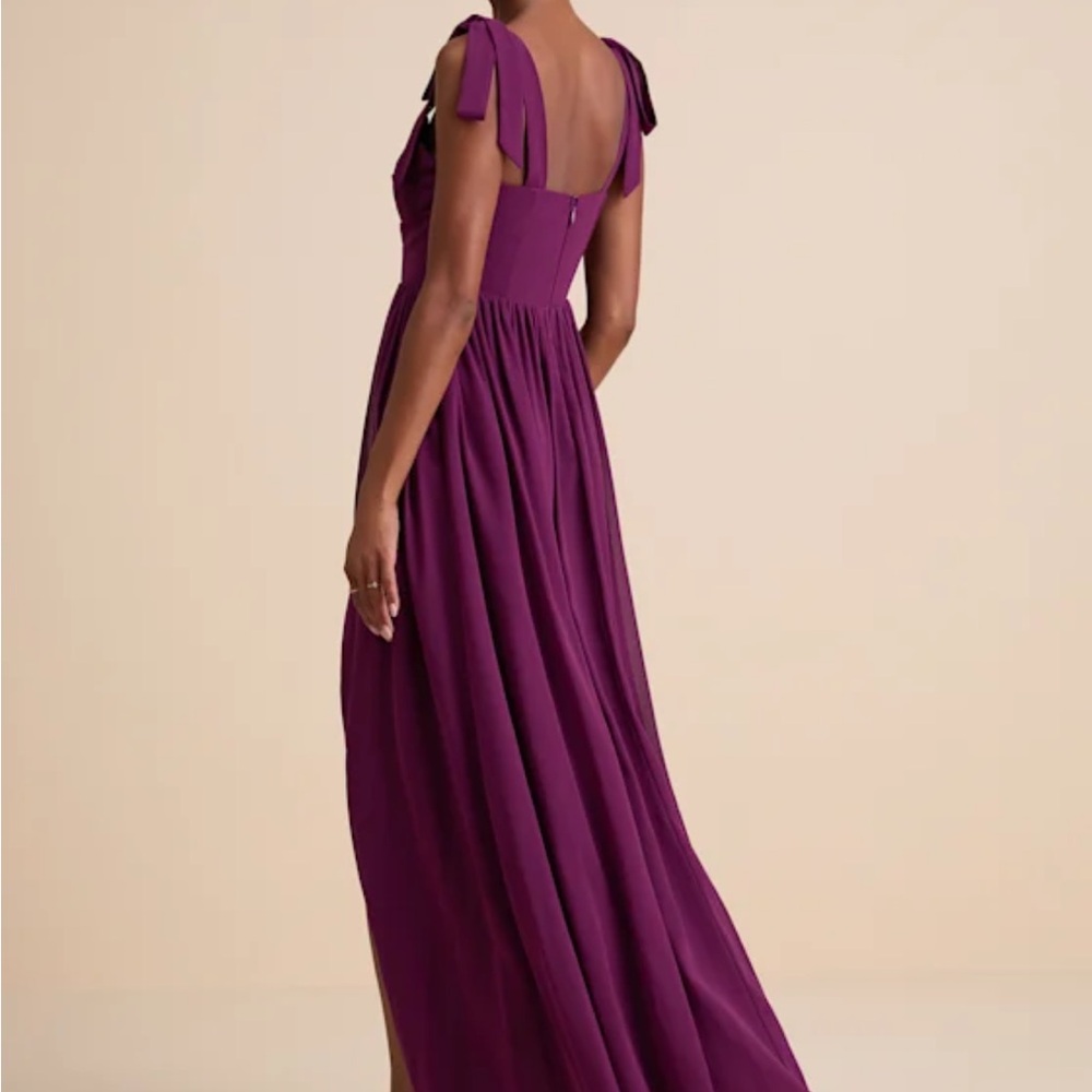 Lulus Radiant Charisma Plum Chiffon Ruched Tie-strap Maxi Dress Purple - Size M - Picture 3 of 3
